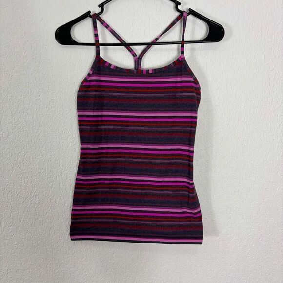 Lululemon Purple, Red, & Pink Striped Power Y Back Tank Top - Picture 1 of 6